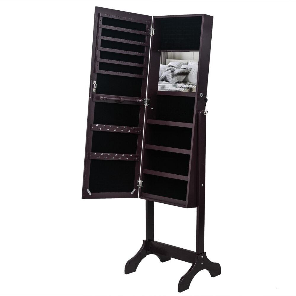 Full Standing Mirror Jewelry Cabinet With 4-Layer Shelf