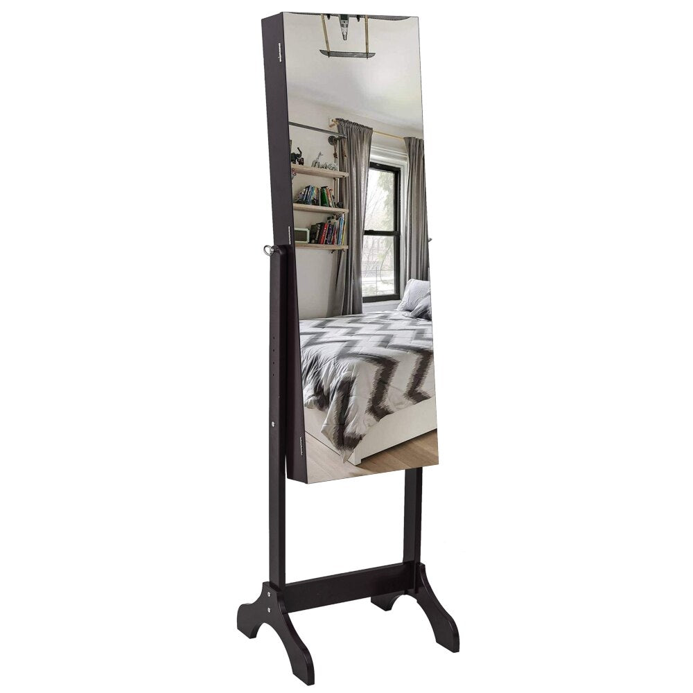 Full Standing Mirror Jewelry Cabinet With 4-Layer Shelf