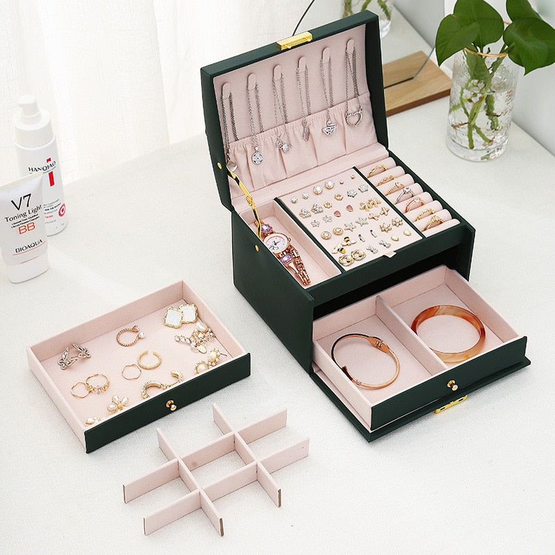 Three-layer Leather Drawer-style Jewelry Box