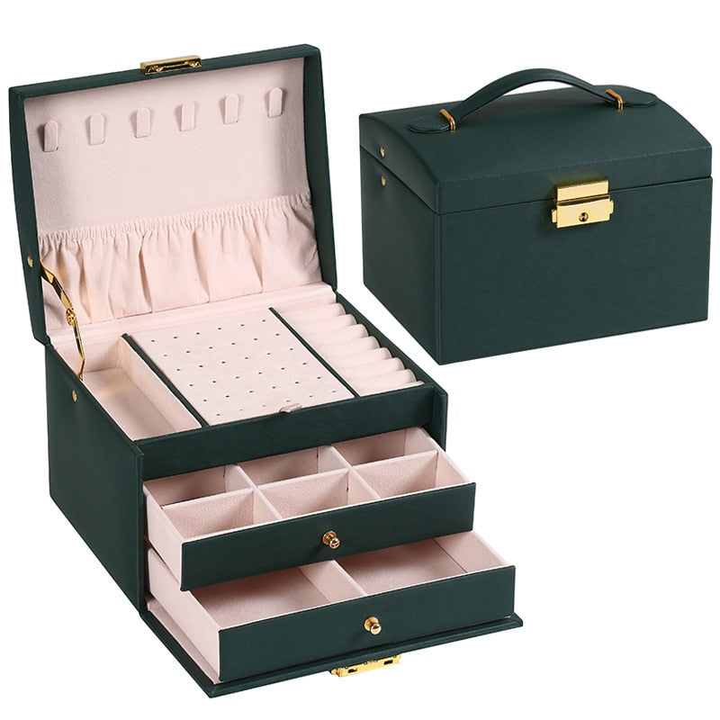 Three-layer Leather Drawer-style Jewelry Box