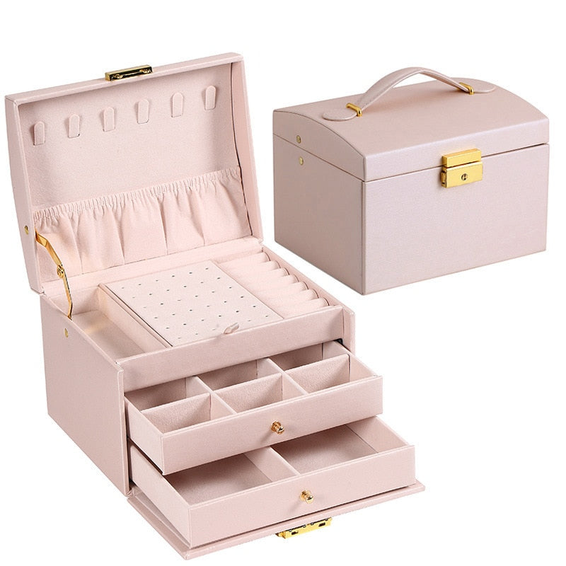 Three-layer Leather Drawer-style Jewelry Box