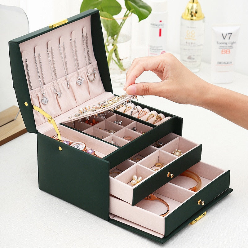 Three-layer Leather Drawer-style Jewelry Box