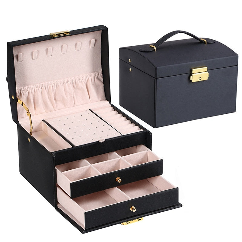 Three-layer Leather Drawer-style Jewelry Box